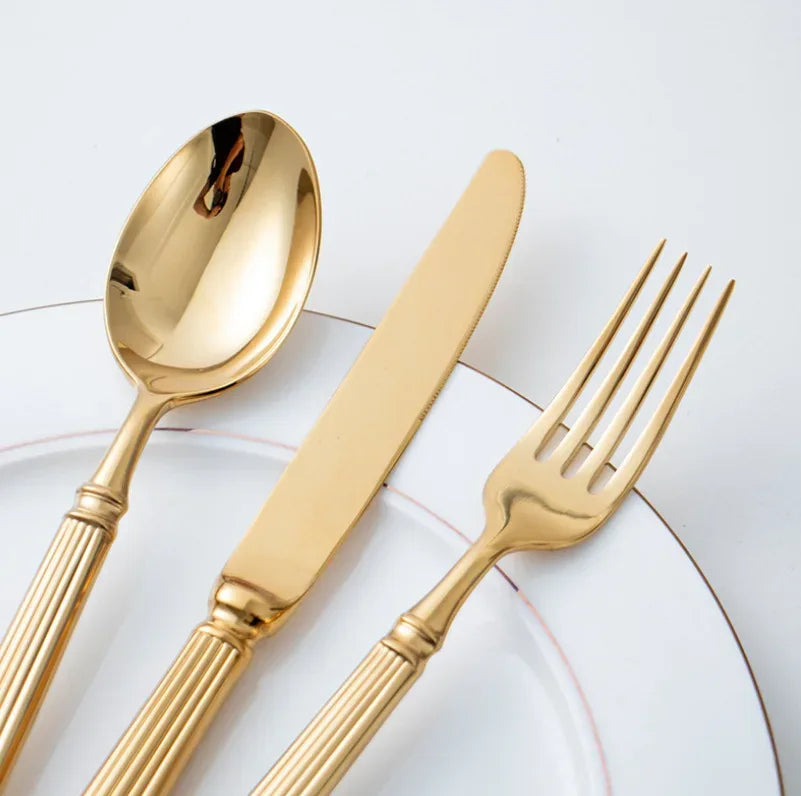 4pcs Bright 18/10 Stainless Steel Luxury Cutlery Set Dinnerware Tableware Knife Spoon Fork Flatware Dishwasher Safe Utensils