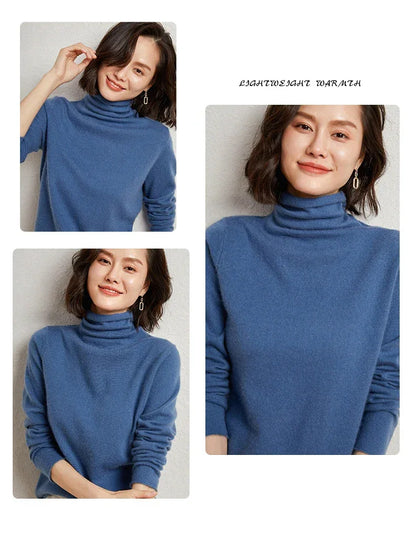 100%Merino Pure Wool Sweater Women's AutumnWinter Long Sleeve High Neck Pullover Warm High Quality Solid Color Basic Knit Jumper
