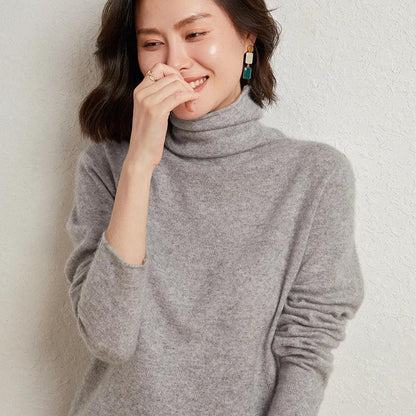 100%Merino Pure Wool Sweater Women's AutumnWinter Long Sleeve High Neck Pullover Warm High Quality Solid Color Basic Knit Jumper