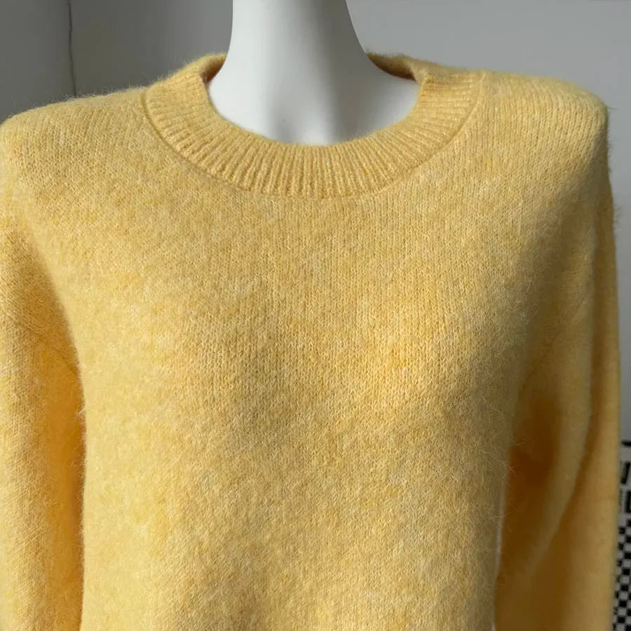 Hirsionsan Basic O Neck Basic Sleeve Sweater Women 2025 Oversized Short Knitted Wool Pullover Female Casual Thick Warm Soft Tops