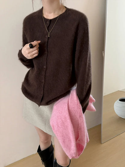 Fleece Wool-Cashmere Button Cardigan