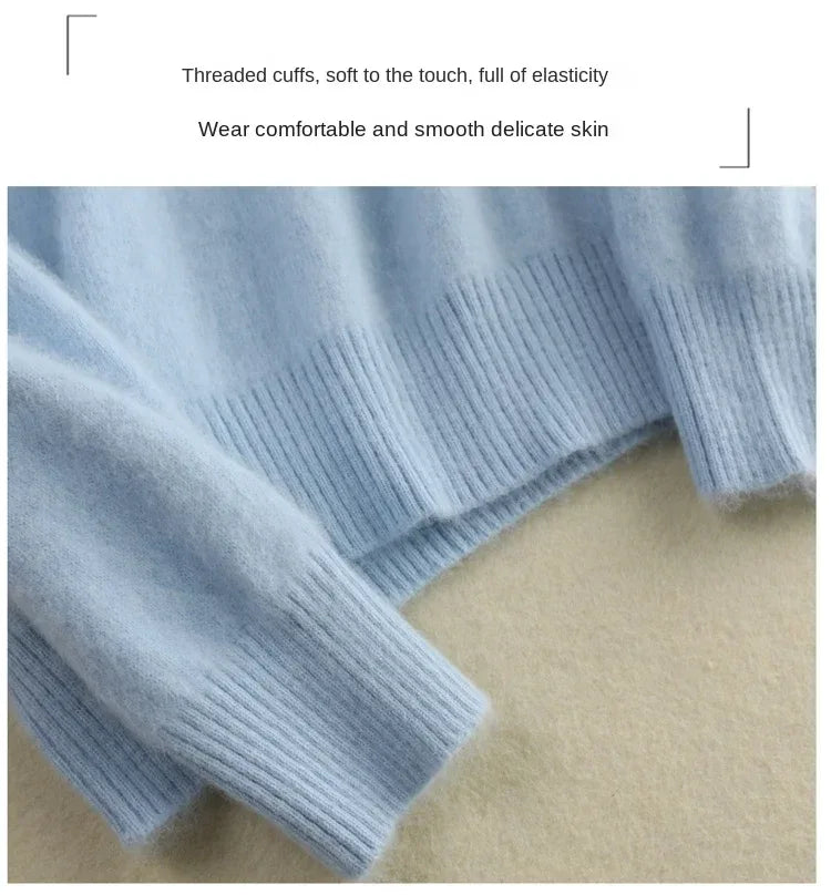 New Women's Clothing For Autumn/Winter 2024 100% Mink Plush Turtleneck Pullover Sweater Ladies Cashmere Sweater Dbr-018