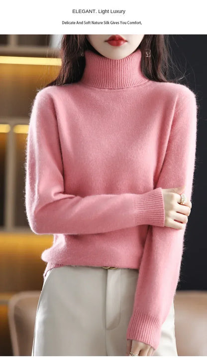 New Women's Clothing For Autumn/Winter 2024 100% Mink Plush Turtleneck Pullover Sweater Ladies Cashmere Sweater Dbr-018