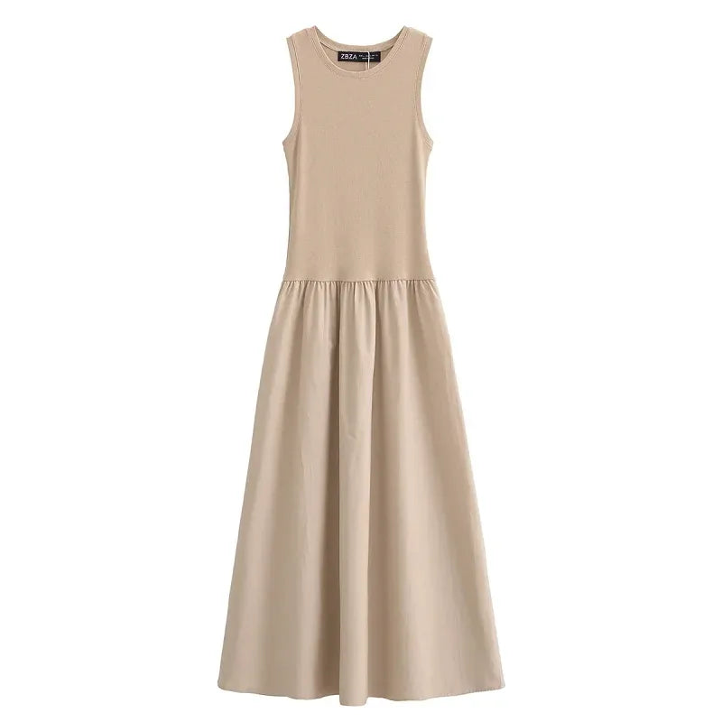 HXAO Khaki Elegant Long Dresses 2025 Women's Spring Sleeveless Black Dresses Fashion Casual Party Y2k Dress Vestidos For Female