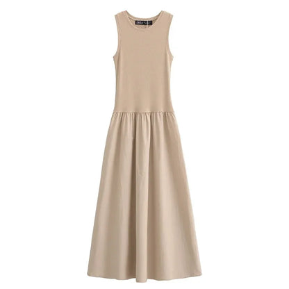 HXAO Khaki Elegant Long Dresses 2025 Women's Spring Sleeveless Black Dresses Fashion Casual Party Y2k Dress Vestidos For Female