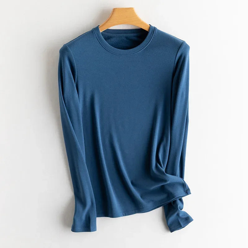 SuyaDream, Women Bottoming T Shirt, Silk Viscose Blend, Long Sleeves, Solid Basic Thermal  Shirt, 2024 Autumn Winter Top
