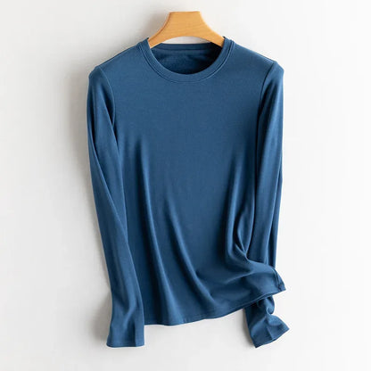 SuyaDream, Women Bottoming T Shirt, Silk Viscose Blend, Long Sleeves, Solid Basic Thermal  Shirt, 2024 Autumn Winter Top