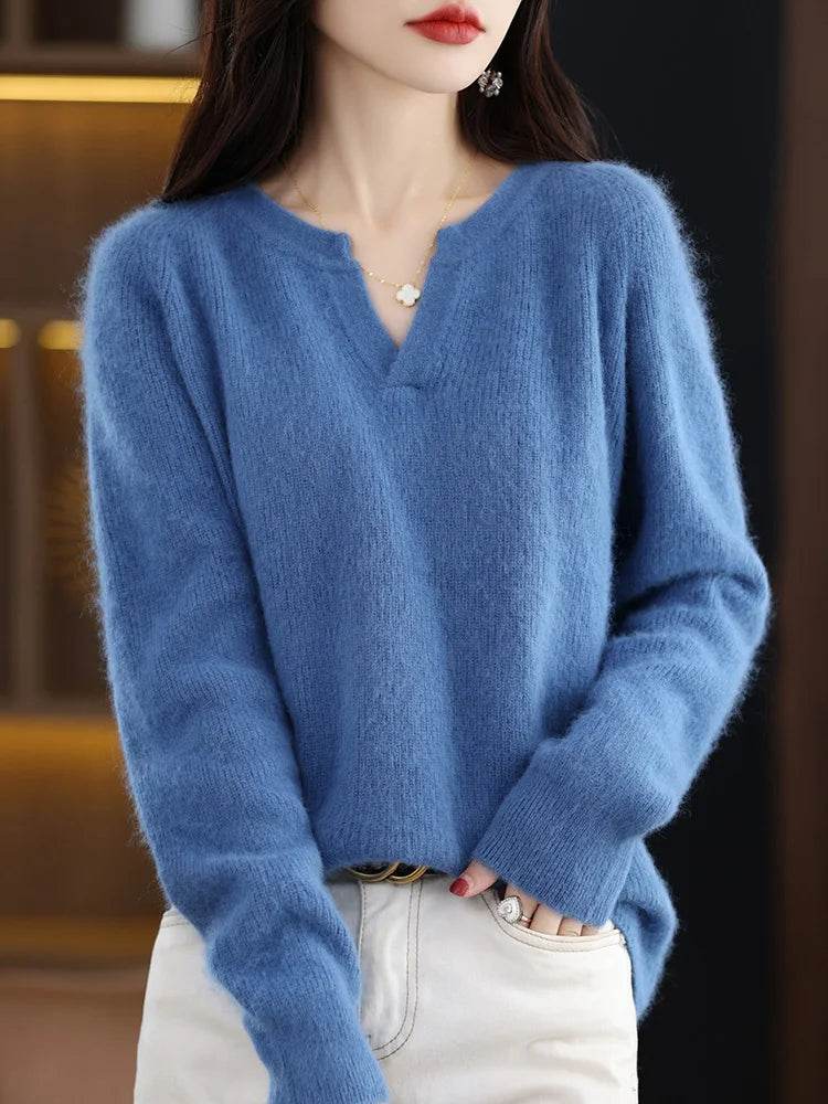 Elegant V-Neck Mink Cashmere Sweater - Montero Milan