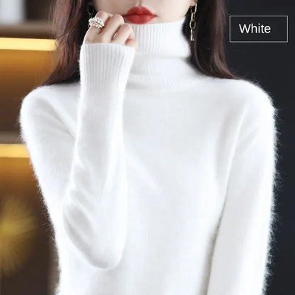 New Women's Clothing For Autumn/Winter 2024 100% Mink Plush Turtleneck Pullover Sweater Ladies Cashmere Sweater Dbr-018