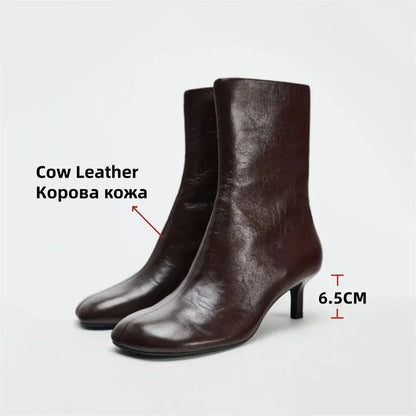 FEDONAS Fashion Women Genuine Leather Thin High Heels Warm Autumn Winter Ankle Boots Round Toe Short Elegant Short Boots Shoes