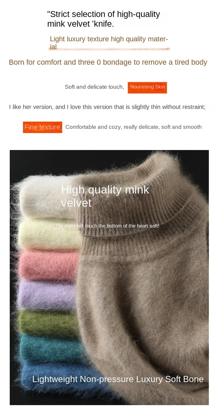 New Women's Clothing For Autumn/Winter 2024 100% Mink Plush Turtleneck Pullover Sweater Ladies Cashmere Sweater Dbr-018