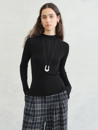 FSLE【Premium Series】German Biella Wool Autumn Super Fine Washable Seamless One-Piece Mock Neck Thermal Base Layer Shirt Women