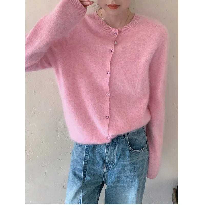 Fleece Wool-Cashmere Button Cardigan