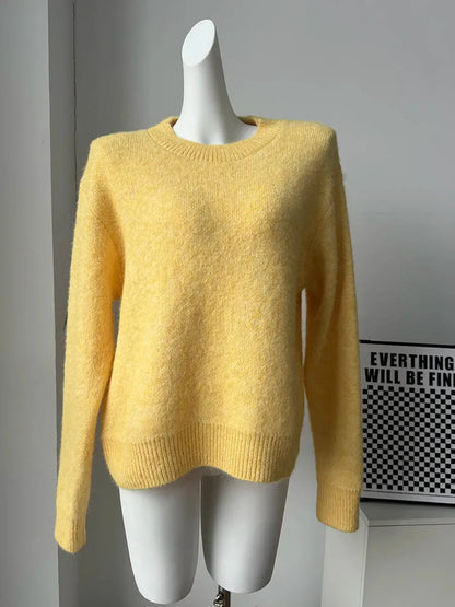 Hirsionsan Basic O Neck Basic Sleeve Sweater Women 2025 Oversized Short Knitted Wool Pullover Female Casual Thick Warm Soft Tops