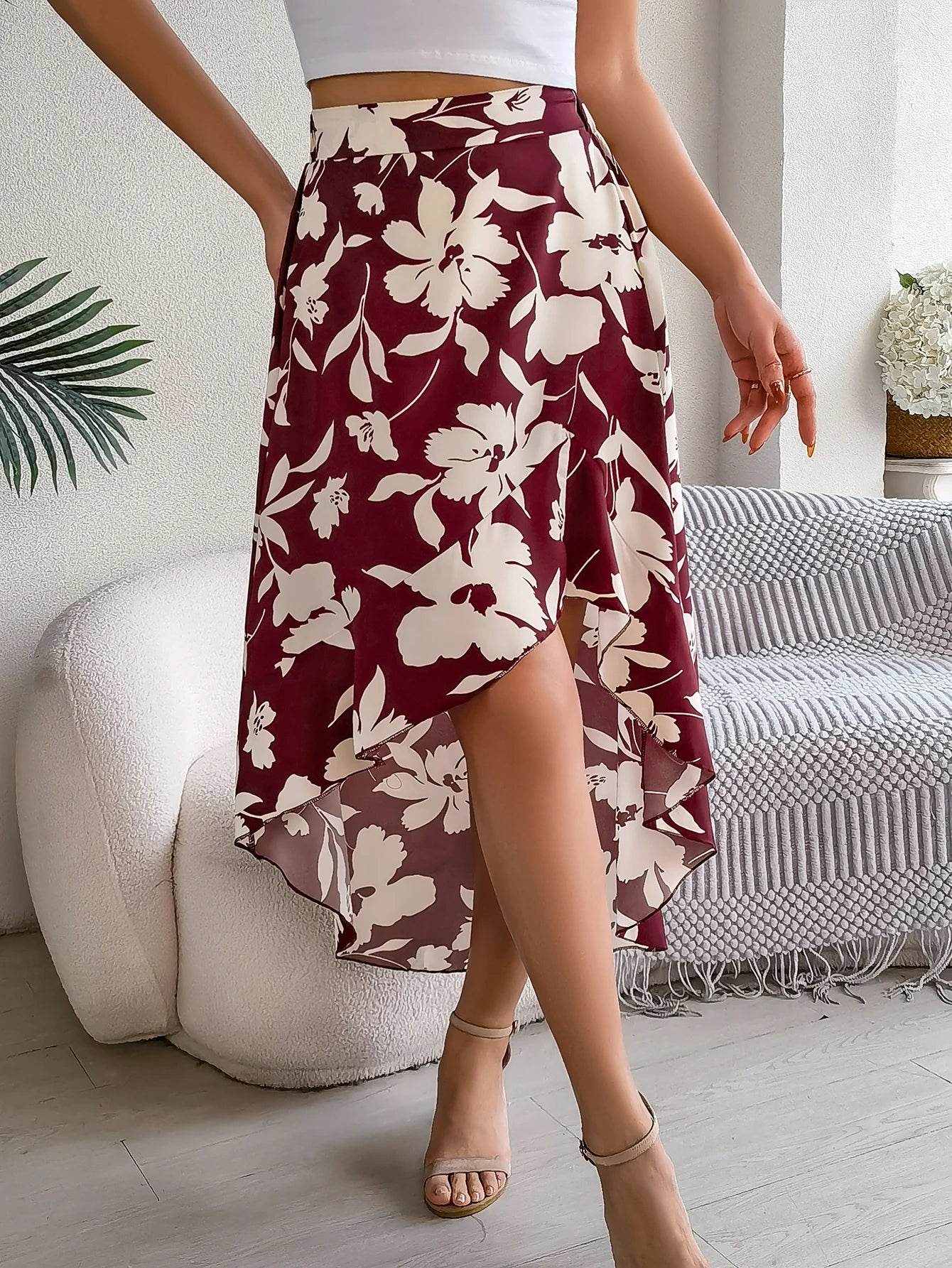 Floral High-Low Midi Skirt - Montero Milan