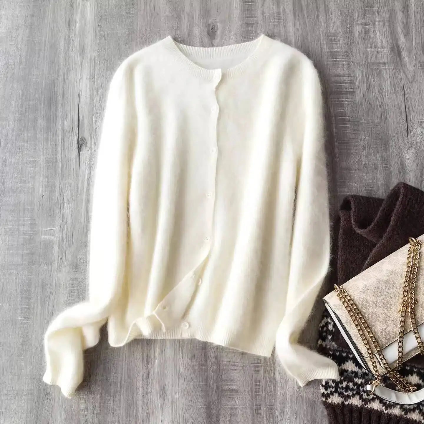 Fleece Wool-Cashmere Button Cardigan