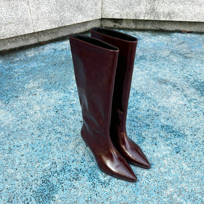 QUTAA Fashion Winter Women Knee High Boots Cow Suede Autumn Shoes Pointed Toe Buckles Chunky High Heels Motorcycle Boots 34-43
