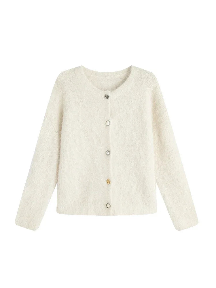 SuyaDream, Women Cardigans, 78%Alpaca, O Neck, Single breasted Solid Sweaters, 2025 Fall Winter Warm Jackets, White, Grey, Pink