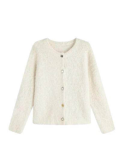 SuyaDream, Women Cardigans, 78%Alpaca, O Neck, Single breasted Solid Sweaters, 2025 Fall Winter Warm Jackets, White, Grey, Pink
