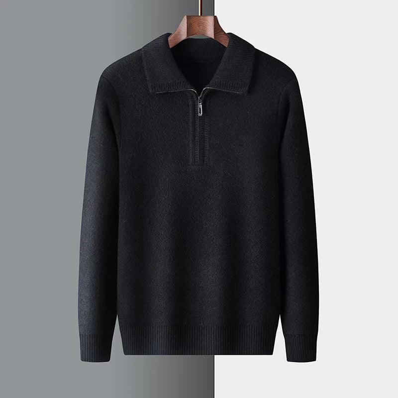 New Men Cashmere Sweater for Warm Comfort Knitted Long Sleeved O-neck Zipper Pullover Alpaca Sweater Male Brand