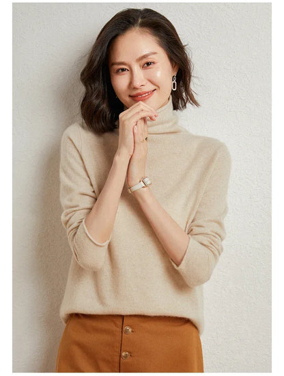 100%Merino Pure Wool Sweater Women's AutumnWinter Long Sleeve High Neck Pullover Warm High Quality Solid Color Basic Knit Jumper