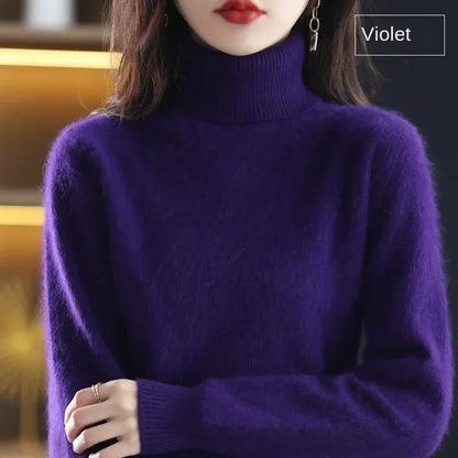 New Women's Clothing For Autumn/Winter 2024 100% Mink Plush Turtleneck Pullover Sweater Ladies Cashmere Sweater Dbr-018