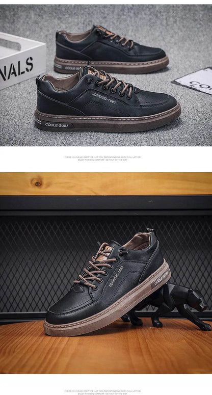 Mens Leather Shoes Fall Fashion Sneakers for Driving Walking Office, Comfortable Men Slip on Skate Flats Non Slip Youth Shoe - Montero Milan