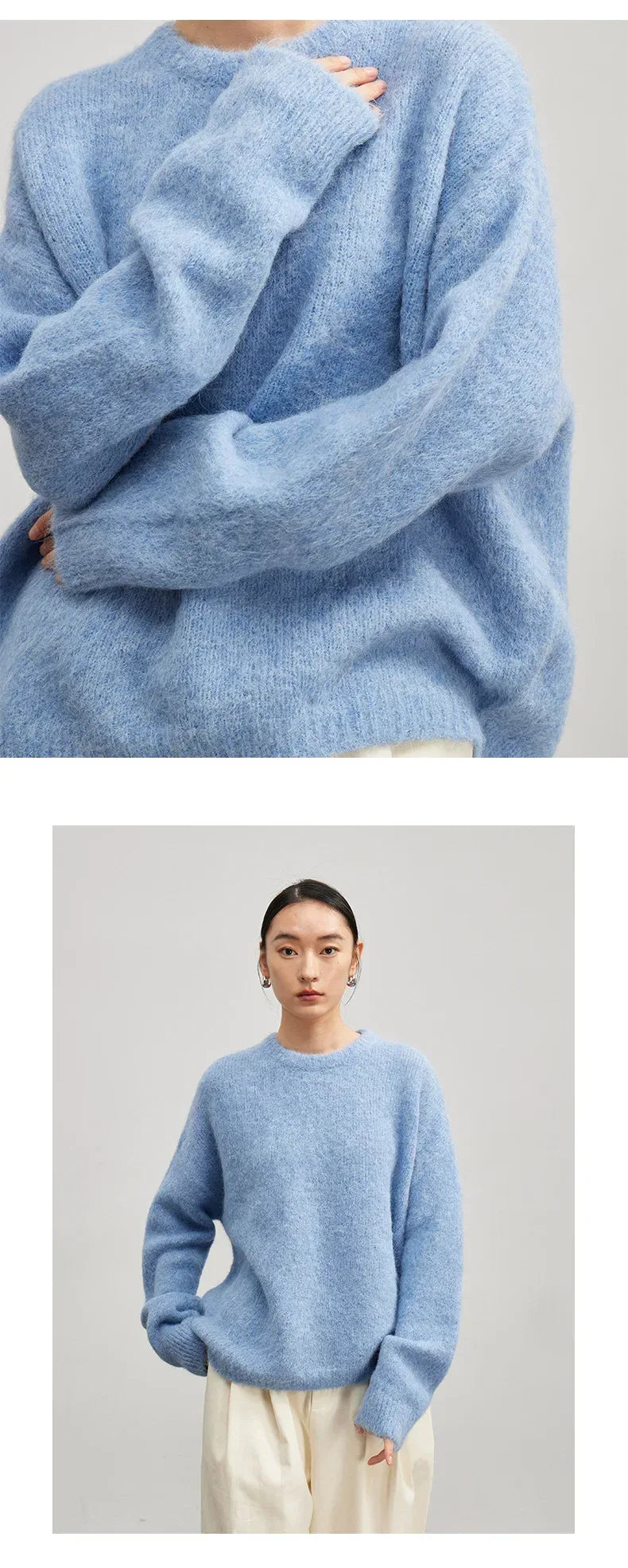 SuyaDream Warm Alpaca Pullovers for Woman, Dropped Sleeved Loose Sweaters, 2025 Fall Winter Top, Camel, Beige