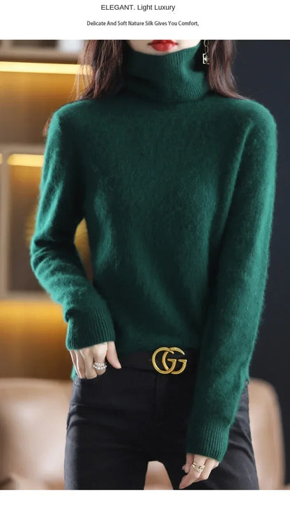 New Women's Clothing For Autumn/Winter 2024 100% Mink Plush Turtleneck Pullover Sweater Ladies Cashmere Sweater Dbr-018