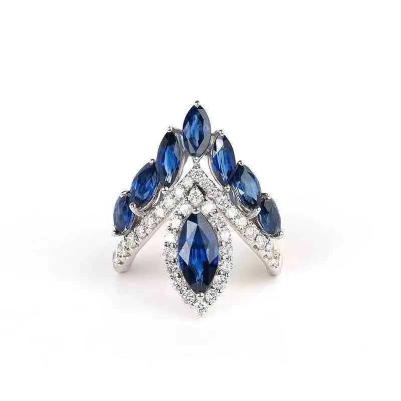 Premium and exquisite crown shaped design water droplet sapphire rings for women luxurious wedding silver 925 blue ring jewelry