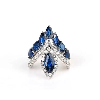 Premium and exquisite crown shaped design water droplet sapphire rings for women luxurious wedding silver 925 blue ring jewelry