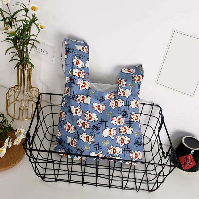 Japanese Style Knot Wrist Bag Canvas Mobile Phone Bag Literary Art Retro Coin Purse Shopper Handbags Phone Keys Bags