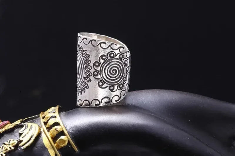 Carven Design Ethnic Style Wide Ring 925 Thai Silver Craft Vintage sunflower Mens Rings Domineering Banquet Jewelry Opening