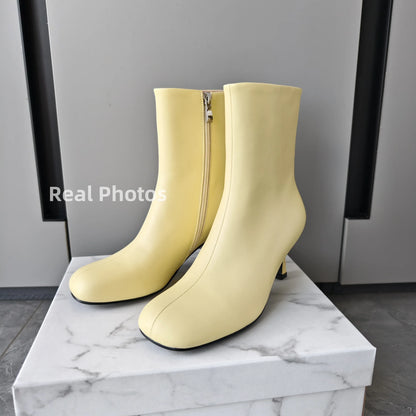 FEDONAS Fashion Women Genuine Leather Thin High Heels Warm Autumn Winter Ankle Boots Round Toe Short Elegant Short Boots Shoes