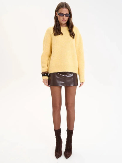 Hirsionsan Basic O Neck Basic Sleeve Sweater Women 2025 Oversized Short Knitted Wool Pullover Female Casual Thick Warm Soft Tops