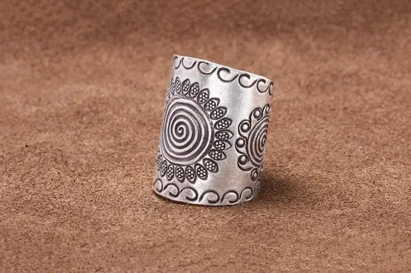 Carven Design Ethnic Style Wide Ring 925 Thai Silver Craft Vintage sunflower Mens Rings Domineering Banquet Jewelry Opening