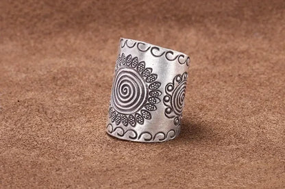 Carven Design Ethnic Style Wide Ring 925 Thai Silver Craft Vintage sunflower Mens Rings Domineering Banquet Jewelry Opening