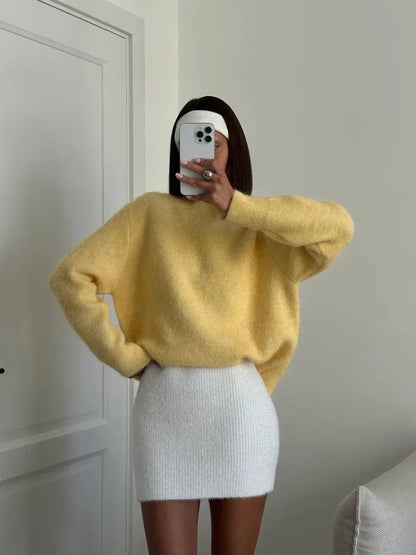 Hirsionsan 2025 New Soft Loose V Or O Neck Knitted Sweaters Women Winter Solid Female Pullovers Warm Basic Knitwear Jumper