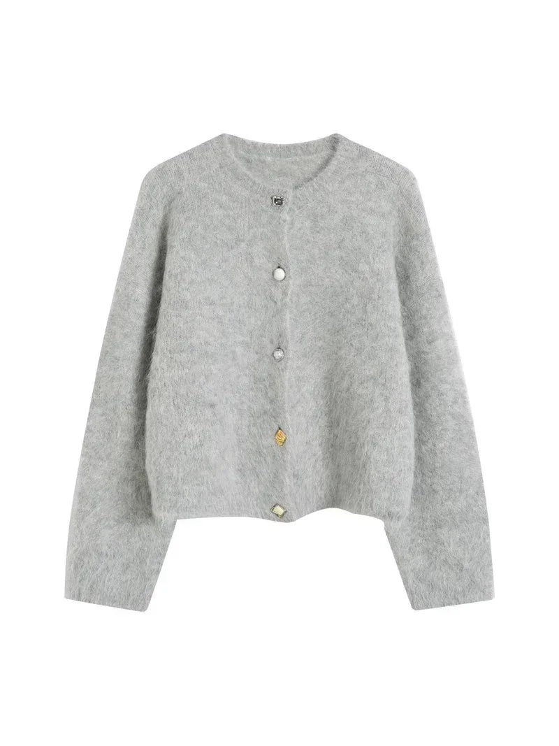 SuyaDream, Women Cardigans, 78%Alpaca, O Neck, Single breasted Solid Sweaters, 2025 Fall Winter Warm Jackets, White, Grey, Pink