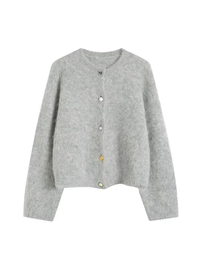 SuyaDream, Women Cardigans, 78%Alpaca, O Neck, Single breasted Solid Sweaters, 2025 Fall Winter Warm Jackets, White, Grey, Pink