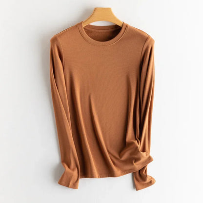 SuyaDream, Women Bottoming T Shirt, Silk Viscose Blend, Long Sleeves, Solid Basic Thermal  Shirt, 2024 Autumn Winter Top