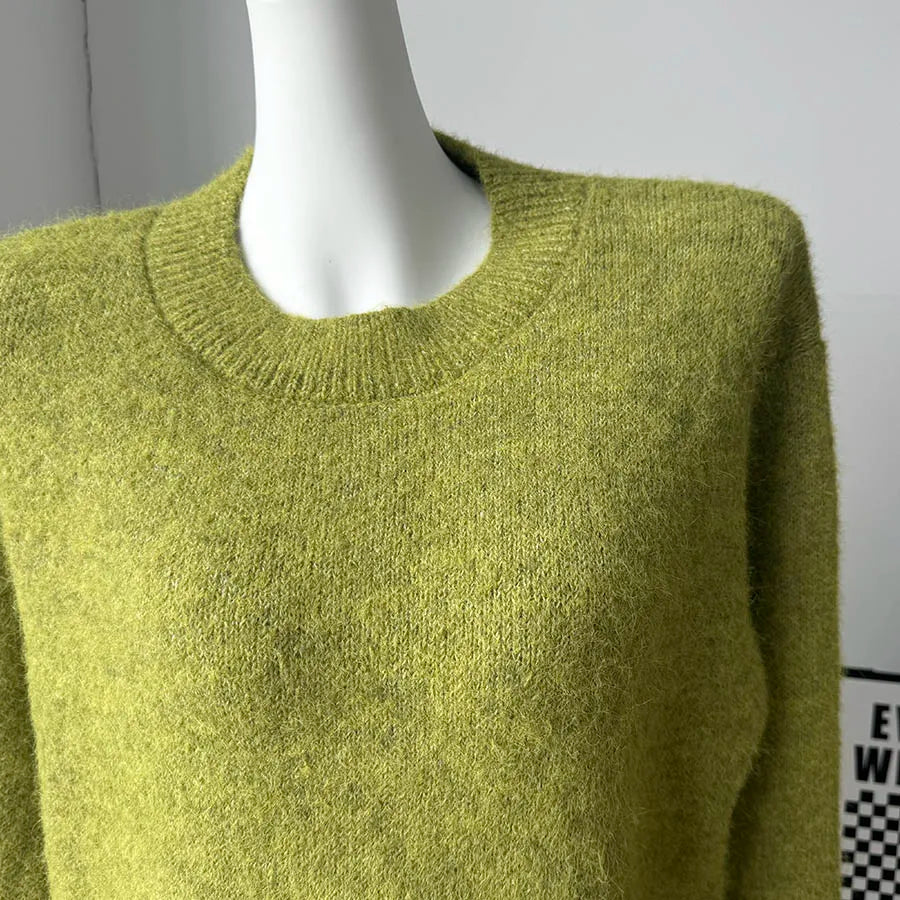 Hirsionsan Basic O Neck Basic Sleeve Sweater Women 2025 Oversized Short Knitted Wool Pullover Female Casual Thick Warm Soft Tops