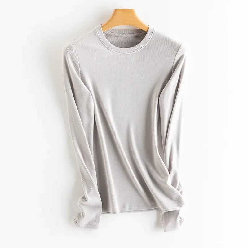 SuyaDream, Women Bottoming T Shirt, Silk Viscose Blend, Long Sleeves, Solid Basic Thermal  Shirt, 2024 Autumn Winter Top