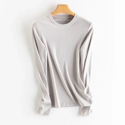 SuyaDream, Women Bottoming T Shirt, Silk Viscose Blend, Long Sleeves, Solid Basic Thermal  Shirt, 2024 Autumn Winter Top
