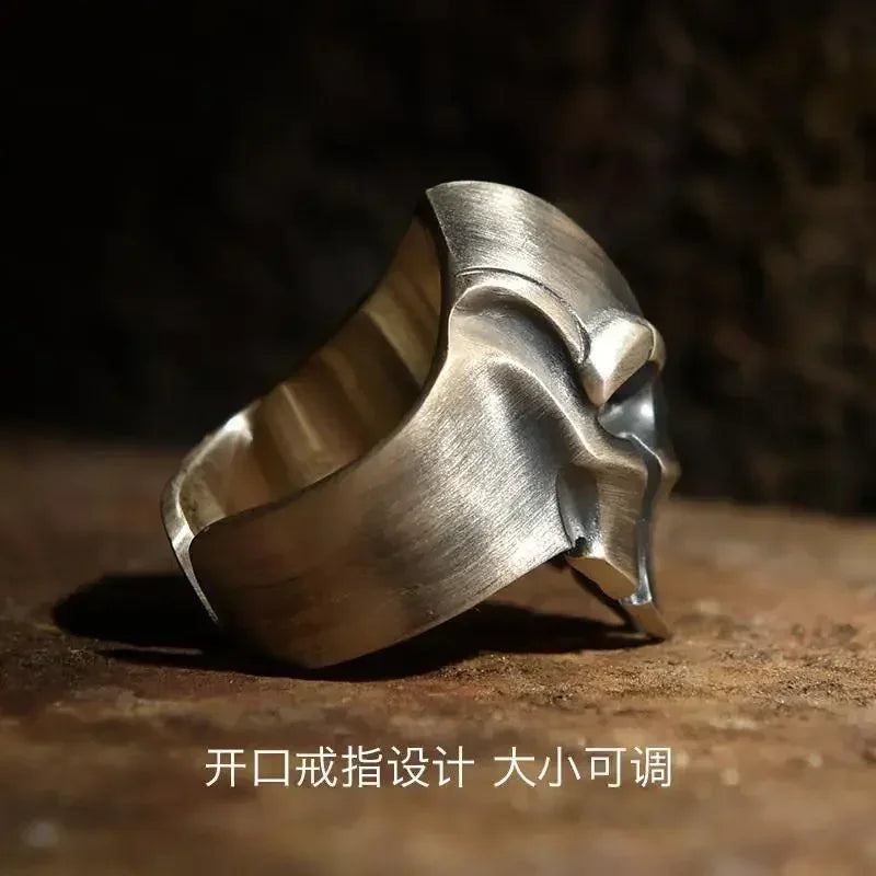 Original Silver Spartan helmet without inlay exaggerated domineering retro mens rings New in opening adjustable ring Jewelry
