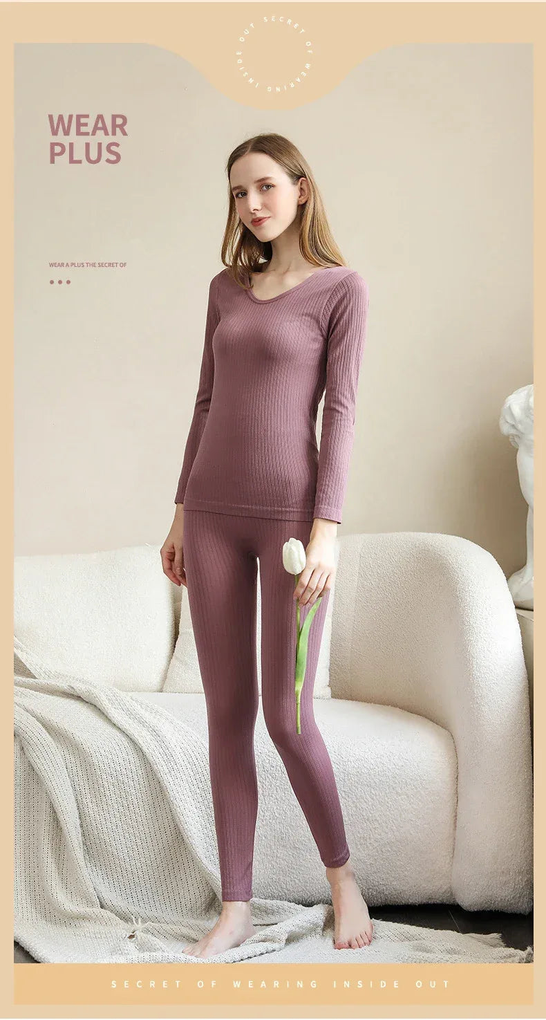 1 Set Warm Thermal Underwear Sexy Ladies Intimates Long Johns Women Shaped Sets Female Middle Collar Thermal Shaping Clothes