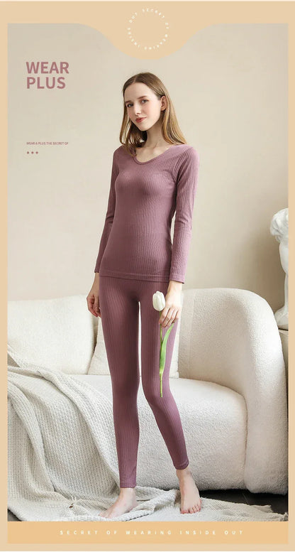 1 Set Warm Thermal Underwear Sexy Ladies Intimates Long Johns Women Shaped Sets Female Middle Collar Thermal Shaping Clothes