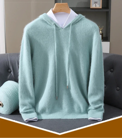Men's Clothing: 100% Pure Mink Cashmere Knitted Sweater Casual And Loose Large-Sized Hooded Pullover Autumn Winter New Products