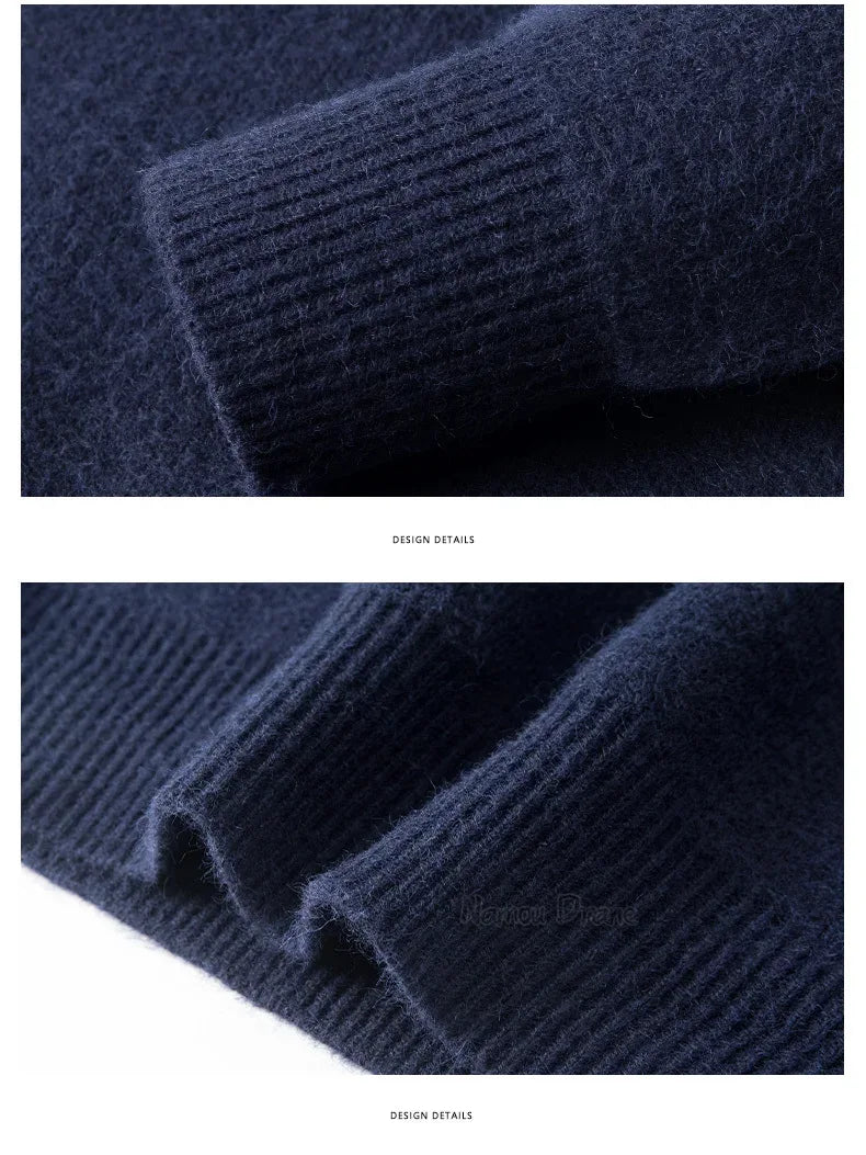 New Men Cashmere Sweater for Warm Comfort Knitted Long Sleeved O-neck Zipper Pullover Alpaca Sweater Male Brand