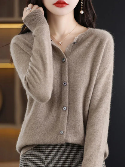Women Cashmere Sweater 100% Merino Wool Knitted Cardigan Autumn Winter  Knitwear O-Neck Female  Solid Color Casual Fashion Top